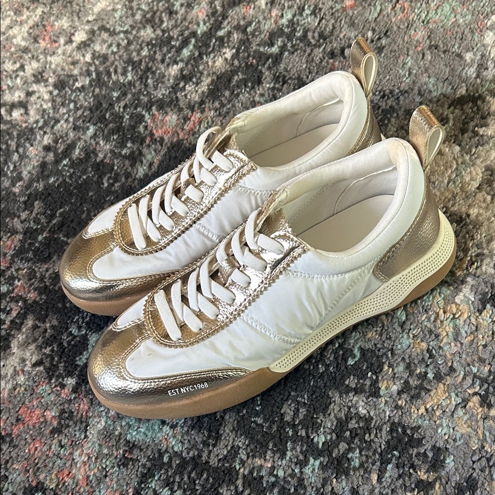 Anne Klein Metallic Gold and White Sneakers